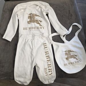 Burberry Ivory Baby 3-Piece Set with Gold Logo